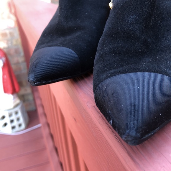 CHANEL black suede boots size 34.5”, heels 2” - Picture 7 of 8